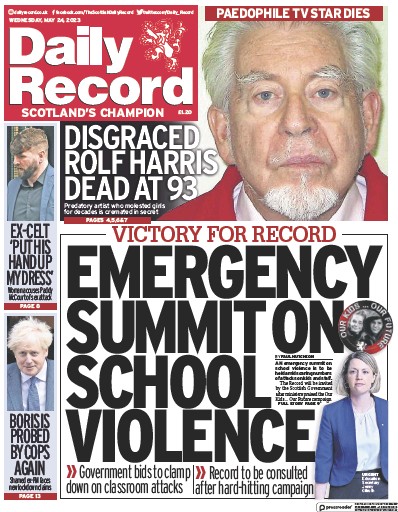 Daily Record Newspaper Front Page (UK) for 24 May 2023