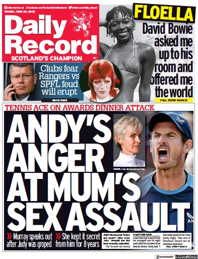 Daily Record Newspaper Front Page (UK) for 24 June 2022
