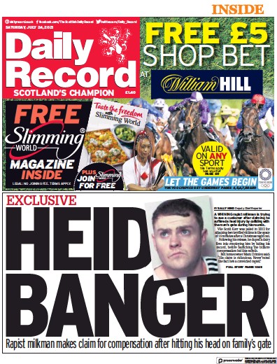 Daily Record Newspaper Front Page (UK) for 24 July 2021