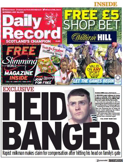 Daily Record Newspaper Front Page (UK) for 24 July 2021