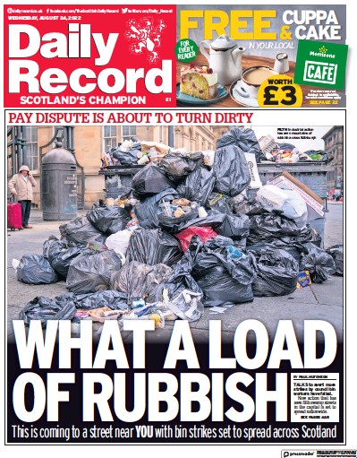 Daily Record Newspaper Front Page (UK) for 24 August 2022