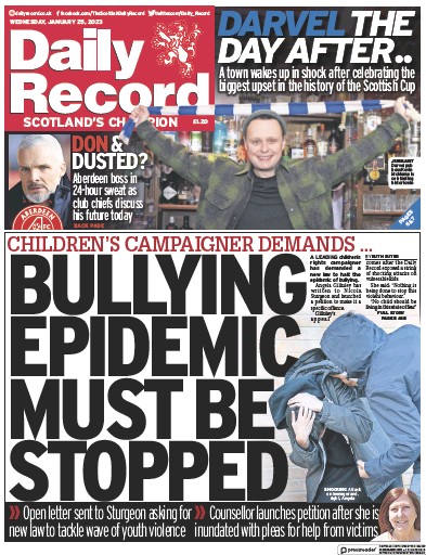 Daily Record Newspaper Front Page (UK) for 25 January 2023