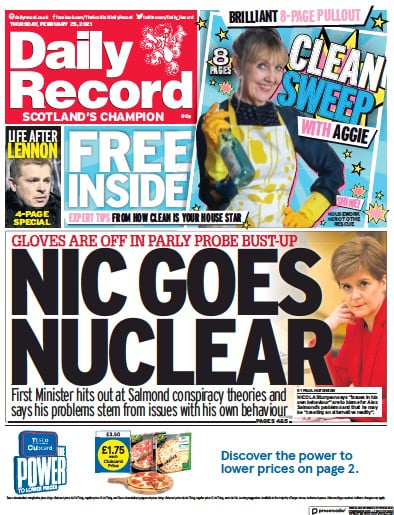 Daily Record Newspaper Front Page (UK) for 25 February 2021
