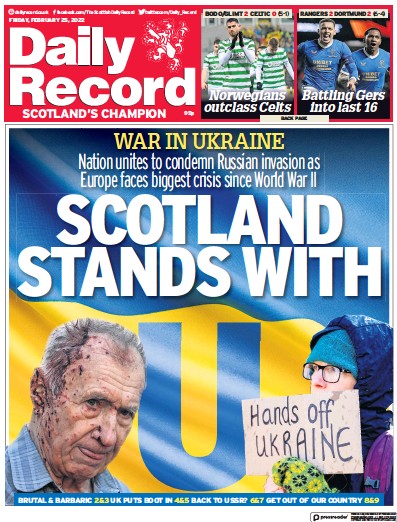 Daily Record Newspaper Front Page (UK) for 25 February 2022