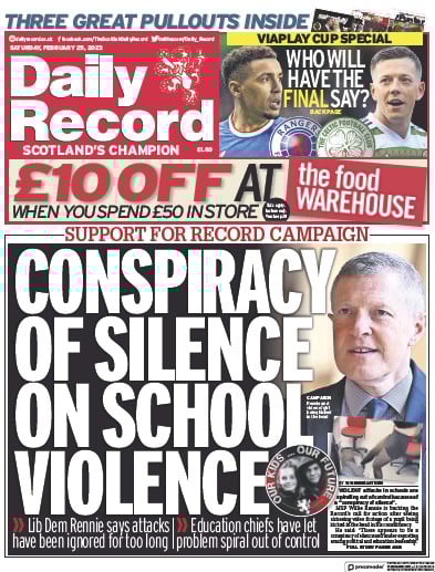 Daily Record Newspaper Front Page (UK) for 25 February 2023