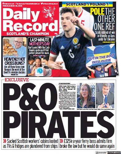 Daily Record Newspaper Front Page (UK) for 25 March 2022