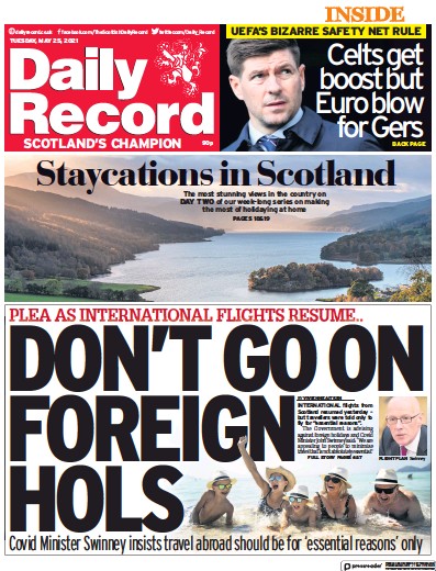 Daily Record Newspaper Front Page (UK) for 25 May 2021