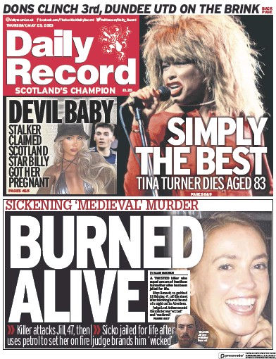 Daily Record Newspaper Front Page (UK) for 25 May 2023