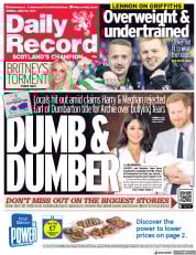 Daily Record (UK) Newspaper Front Page for 25 June 2021