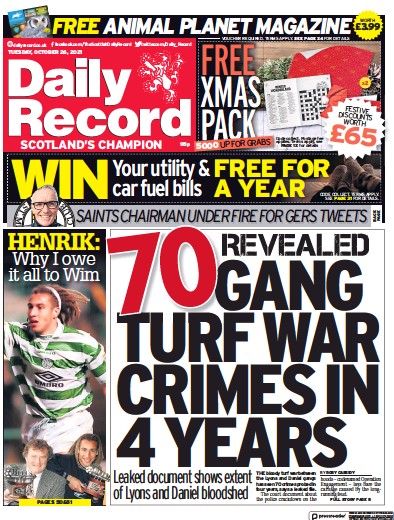 Daily Record Newspaper Front Page (UK) for 26 October 2021