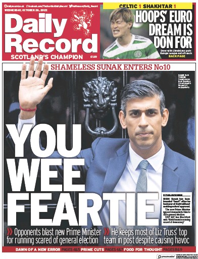 Daily Record Newspaper Front Page (UK) for 26 October 2022