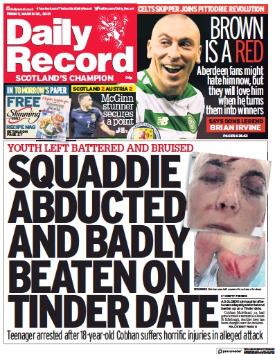 Daily Record Newspaper Front Page (UK) for 26 March 2021
