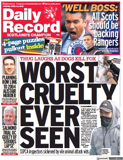 Daily Record Newspaper Front Page (UK) for 26 April 2022