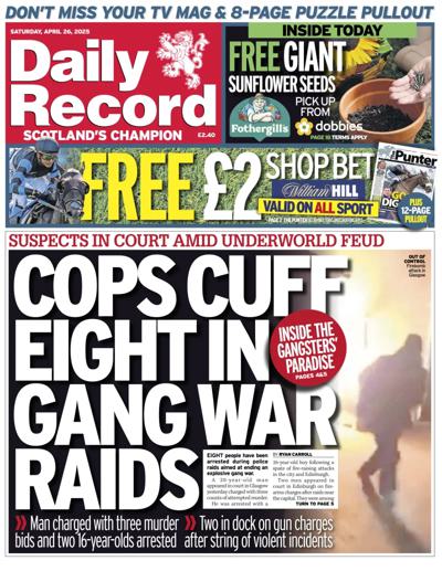 Daily Record Newspaper Front Page (UK) for 26 April 2025