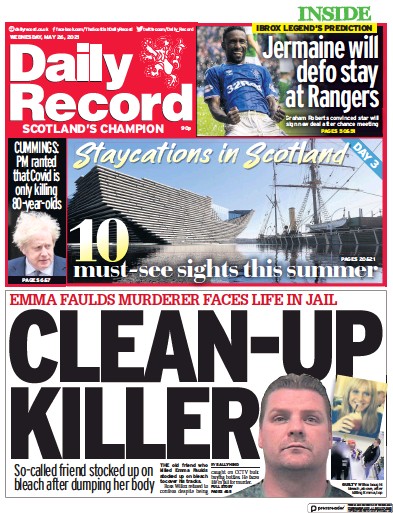 Daily Record Newspaper Front Page (UK) for 26 May 2021