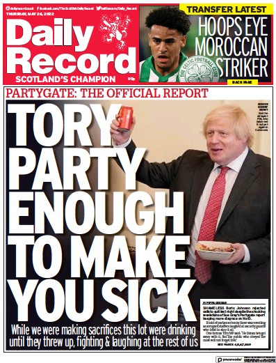 Daily Record Newspaper Front Page (UK) for 26 May 2022