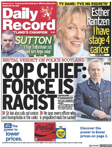Daily Record Newspaper Front Page (UK) for 26 May 2023