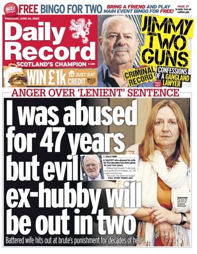 Daily Record Newspaper Front Page (UK) for 26 June 2025