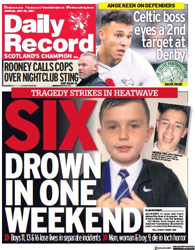 Daily Record Newspaper Front Page (UK) for 26 July 2021
