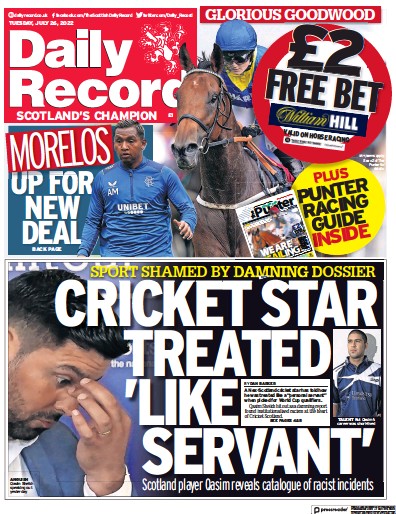 Daily Record Newspaper Front Page (UK) for 26 July 2022