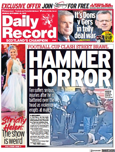 Daily Record Newspaper Front Page (UK) for 26 September 2022