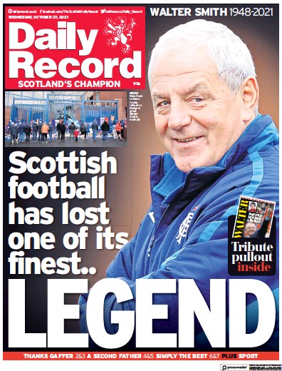 Daily Record Newspaper Front Page (UK) for 27 October 2021