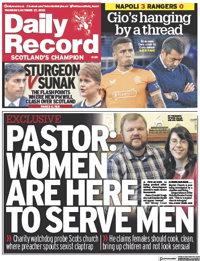 Daily Record Newspaper Front Page (UK) for 27 October 2022