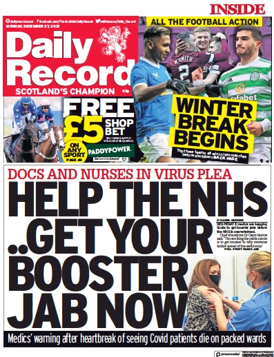 Daily Record Newspaper Front Page (UK) for 27 December 2021