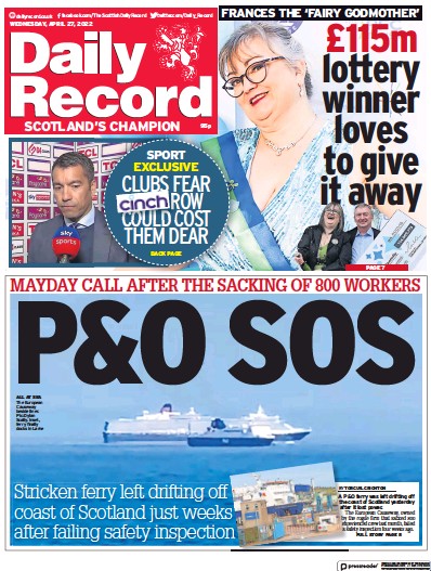 Daily Record Newspaper Front Page (UK) for 27 April 2022