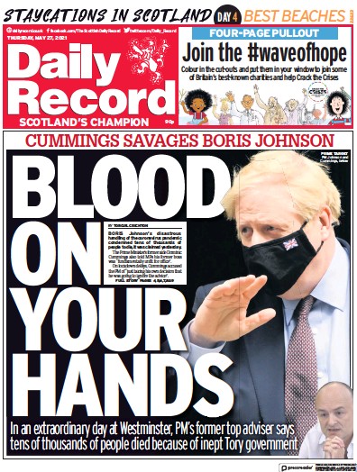 Daily Record Newspaper Front Page (UK) for 27 May 2021