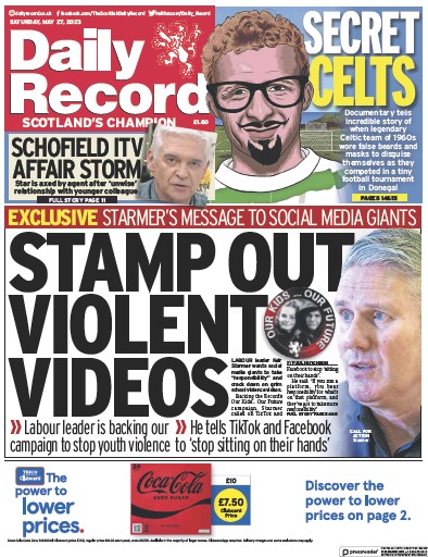 Daily Record Newspaper Front Page (UK) for 27 May 2023