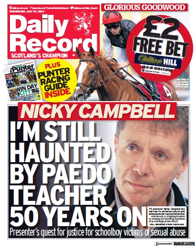 Daily Record Newspaper Front Page (UK) for 27 July 2022