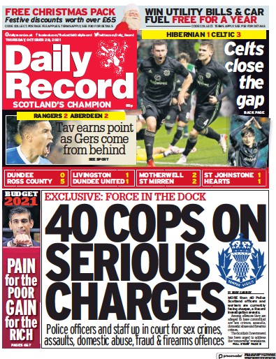 Daily Record Newspaper Front Page (UK) for 28 October 2021