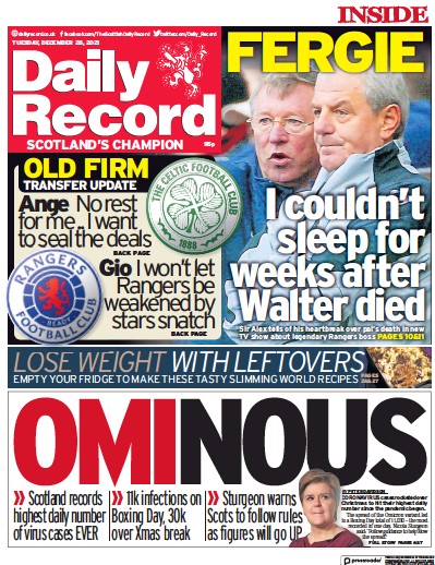 Daily Record Newspaper Front Page (UK) for 28 December 2021