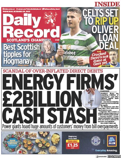 Daily Record Newspaper Front Page (UK) for 28 December 2022