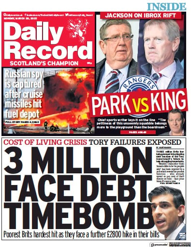 Daily Record Newspaper Front Page (UK) for 28 March 2022