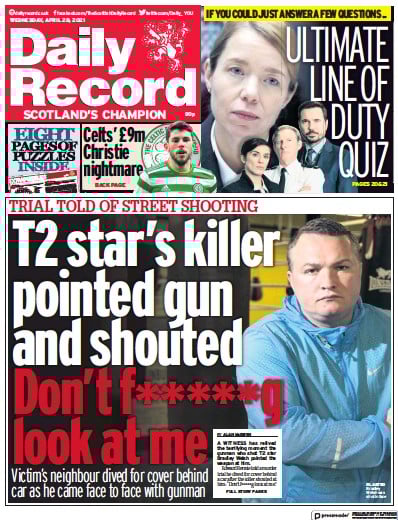 Daily Record Newspaper Front Page (UK) for 28 April 2021
