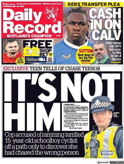 Daily Record Newspaper Front Page (UK) for 28 May 2022