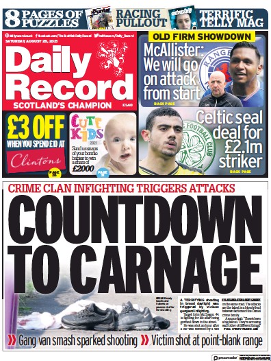 Daily Record Newspaper Front Page (UK) for 28 August 2021