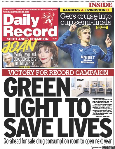 Daily Record Newspaper Front Page (UK) for 28 September 2023