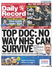 Daily Record (UK) Newspaper Front Page for 29 December 2022