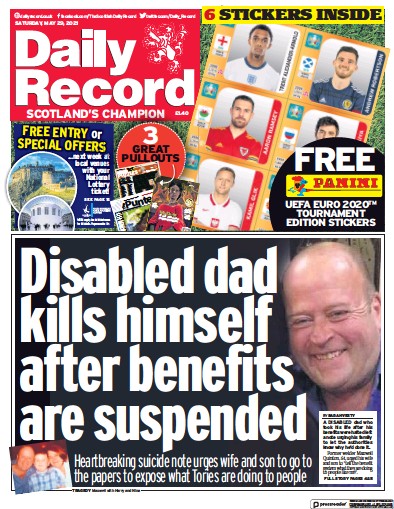 Daily Record Newspaper Front Page (UK) for 29 May 2021
