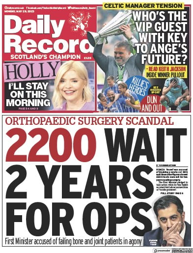 Daily Record Newspaper Front Page (UK) for 29 May 2023