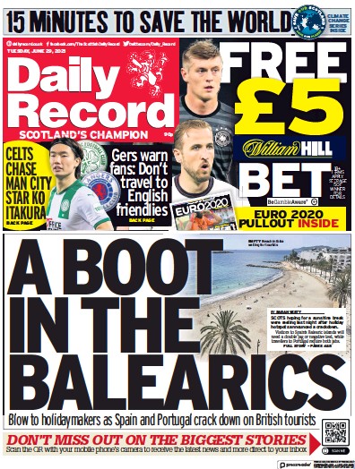 Daily Record Newspaper Front Page (UK) for 29 June 2021