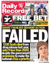 Daily Record front page for 29 July 2022