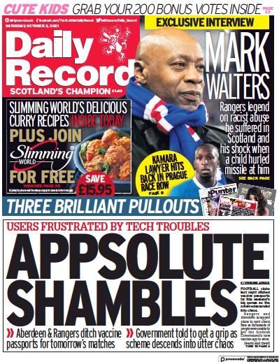 Daily Record Newspaper Front Page (UK) for 2 October 2021