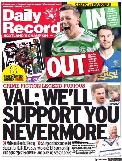 Daily Record Newspaper Front Page (UK) for 2 February 2022