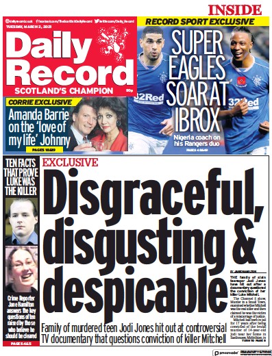 Daily Record Newspaper Front Page (UK) for 2 March 2021