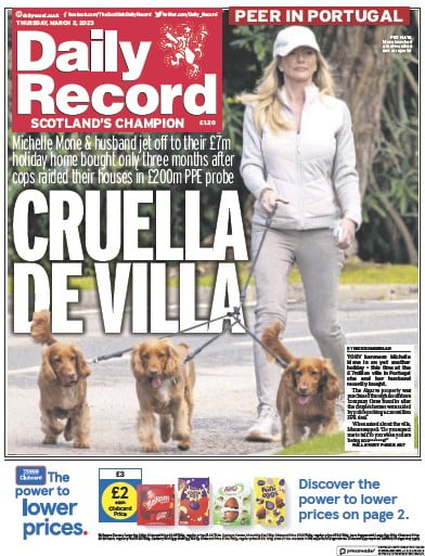 Daily Record Newspaper Front Page (UK) for 2 March 2023