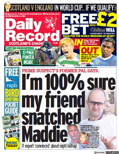 Daily Record Newspaper Front Page (UK) for 2 April 2022
